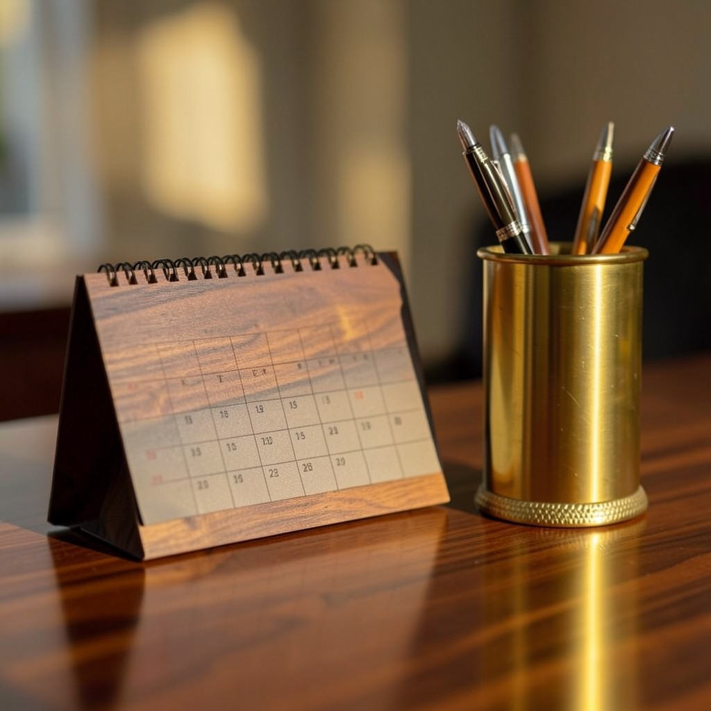 Calendario de escritorio con fechas señaladas y plazo de veinte días marcado