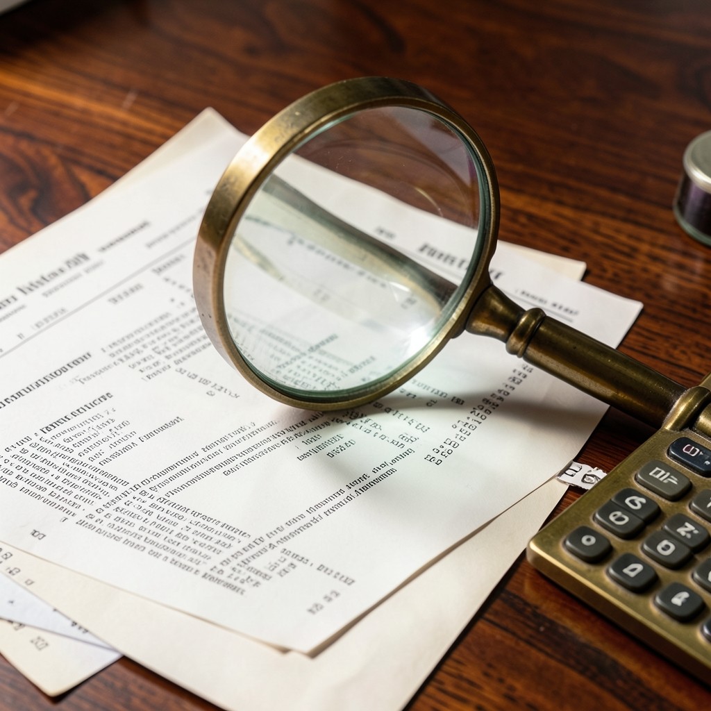 Lupa sobre cláusulas de contrato laboral con calculadora y plazo marcado en calendario